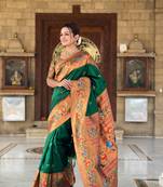 Soft paithani silk blend saree with zari weaving meenakari motif design