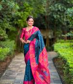 Soft paithani silk blend saree with zari weaving meenakari motif design