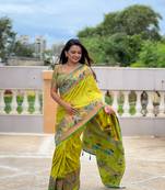 Soft paithani silk blend saree with zari weaving meenakari motif design