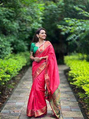 Soft paithani silk blend saree with zari weaving meenakari motif design 1