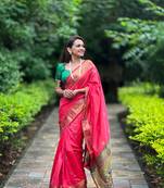 Soft paithani silk blend saree with zari weaving meenakari motif design