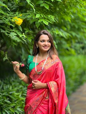 Soft paithani silk blend saree with zari weaving meenakari motif design 4
