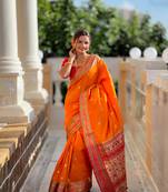 Soft paithani silk blend saree with zari weaving meenakari motif design