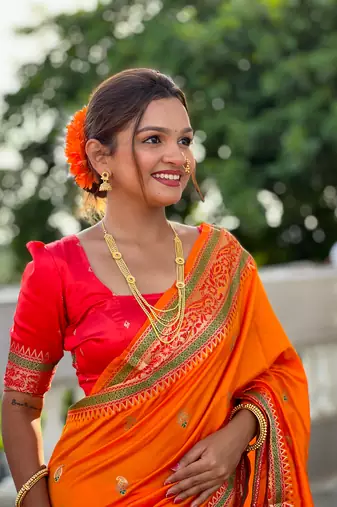 Soft paithani silk blend saree with zari weaving meenakari motif design
