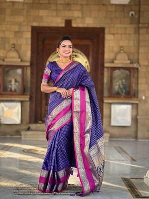 Soft silk blend saree with zari weaving chex design all over saree 1