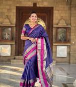 Soft silk blend saree with zari weaving chex design all over saree