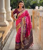 Soft silk blend saree with zari weaving meenakari bandhani design all over saree