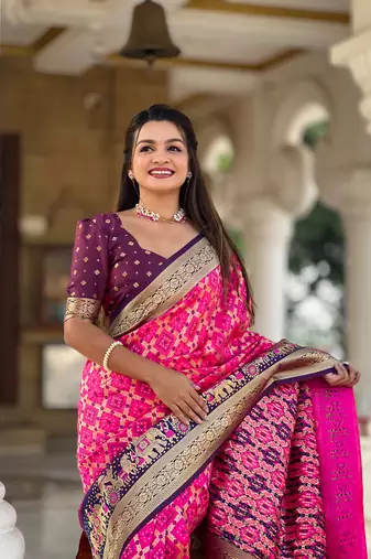 Soft silk blend saree with zari weaving meenakari bandhani design all over saree