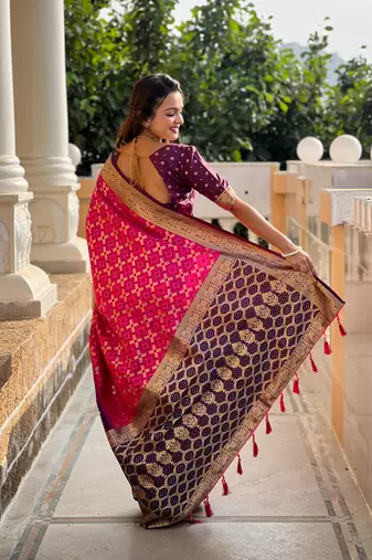 Soft silk blend saree with zari weaving meenakari bandhani design all over saree
