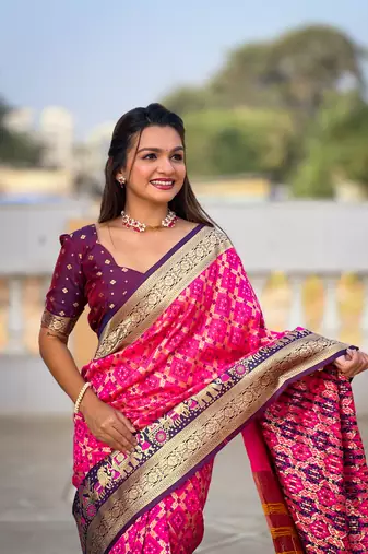 Soft silk blend saree with zari weaving meenakari bandhani design all over saree