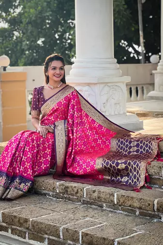 Soft silk blend saree with zari weaving meenakari bandhani design all over saree