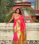Soft paithani silk blend saree with zari weaving motif design