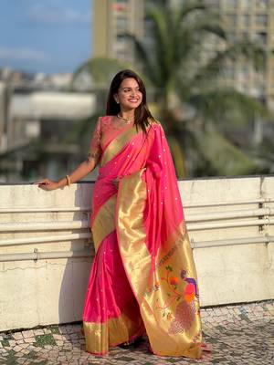 Soft paithani silk blend saree with zari weaving motif design 2