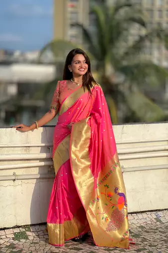 Soft paithani silk blend saree with zari weaving motif design