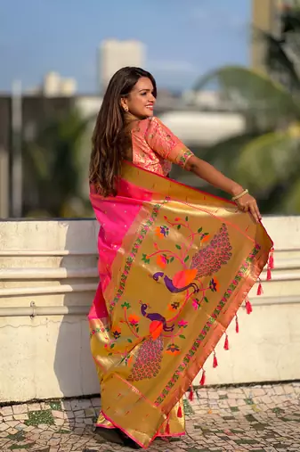 Soft paithani silk blend saree with zari weaving motif design