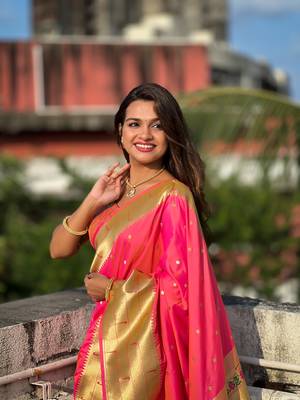 Soft paithani silk blend saree with zari weaving motif design 4