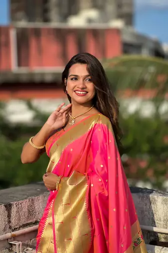Soft paithani silk blend saree with zari weaving motif design