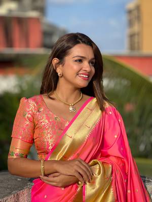 Soft paithani silk blend saree with zari weaving motif design 5