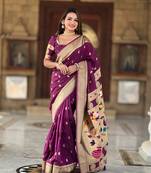 Soft paithani silk blend saree with zari weaving motif design