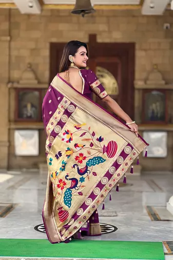 Soft paithani silk blend saree with zari weaving motif design
