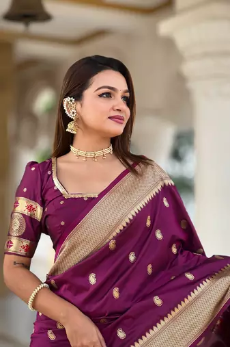 Soft paithani silk blend saree with zari weaving motif design