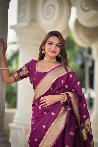 Soft paithani silk blend saree with zari weaving motif design