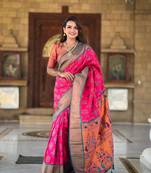 Soft paithani silk blend saree with zari weaving patola design