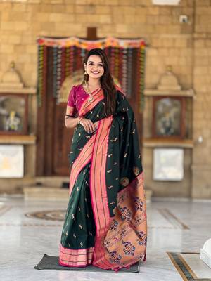 Soft paithani silk blend saree with zari weaving motif design 1