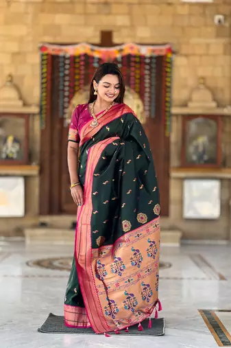Soft paithani silk blend saree with zari weaving motif design