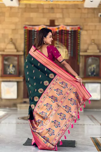 Soft paithani silk blend saree with zari weaving motif design