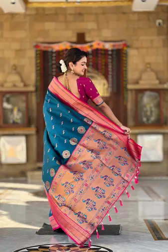 Soft paithani silk blend saree with zari weaving motif design