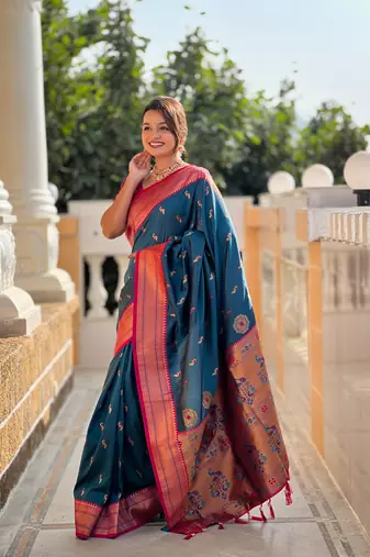 Soft paithani silk blend saree with zari weaving motif design