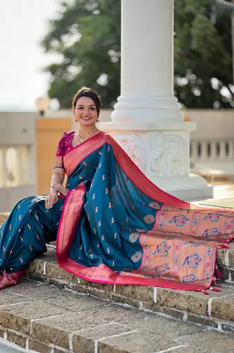 Soft paithani silk blend saree with zari weaving motif design
