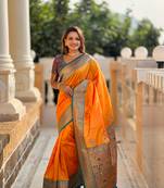 Soft paithani silk blend saree with zari weaving motif design
