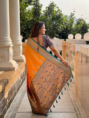 Soft paithani silk blend saree with zari weaving motif design 2
