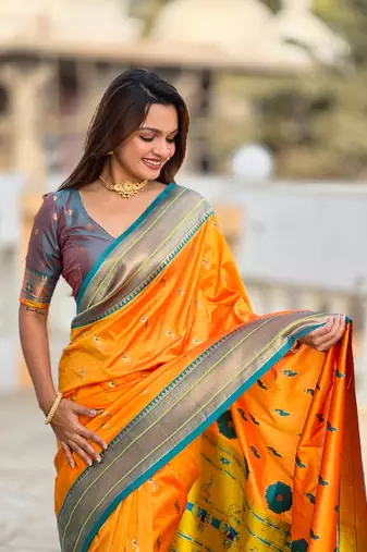 Soft paithani silk blend saree with zari weaving motif design