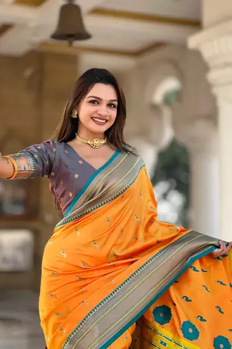 Soft paithani silk blend saree with zari weaving motif design