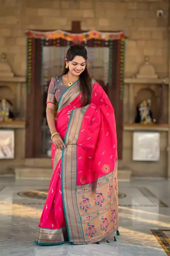 Soft paithani silk blend saree with zari weaving motif design