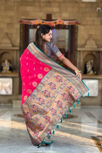 Soft paithani silk blend saree with zari weaving motif design