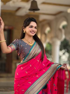 Soft paithani silk blend saree with zari weaving motif design 4