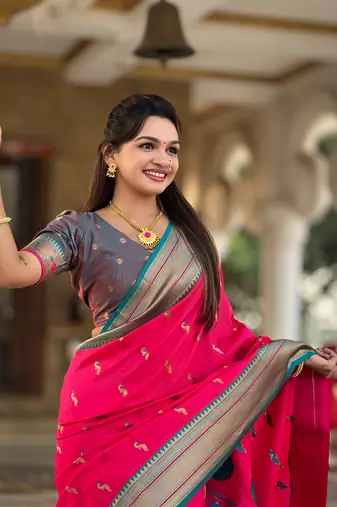 Soft paithani silk blend saree with zari weaving motif design