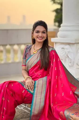 Soft paithani silk blend saree with zari weaving motif design
