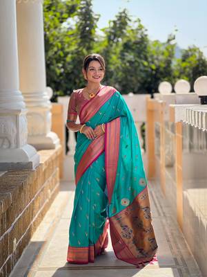 Soft paithani silk blend saree with zari weaving motif design 1