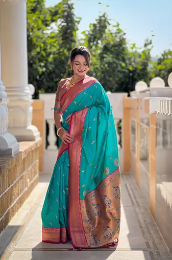 Soft paithani silk blend saree with zari weaving motif design