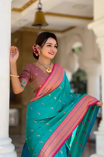 Soft paithani silk blend saree with zari weaving motif design