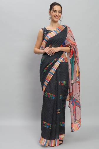 Abstract printed saree with printed border