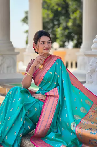 Soft paithani silk blend saree with zari weaving motif design