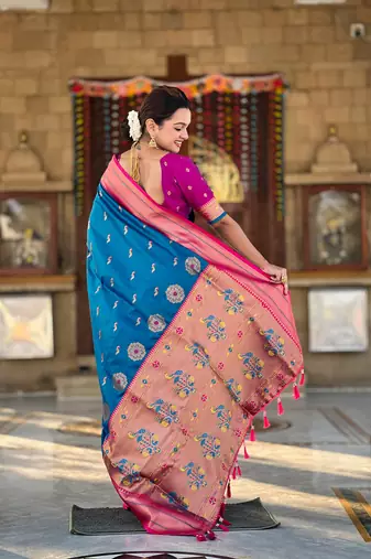 Soft paithani silk blend saree with zari weaving motif design
