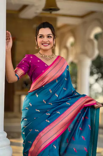 Soft paithani silk blend saree with zari weaving motif design