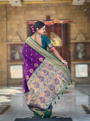 Soft paithani silk blend saree with zari weaving motif design 2